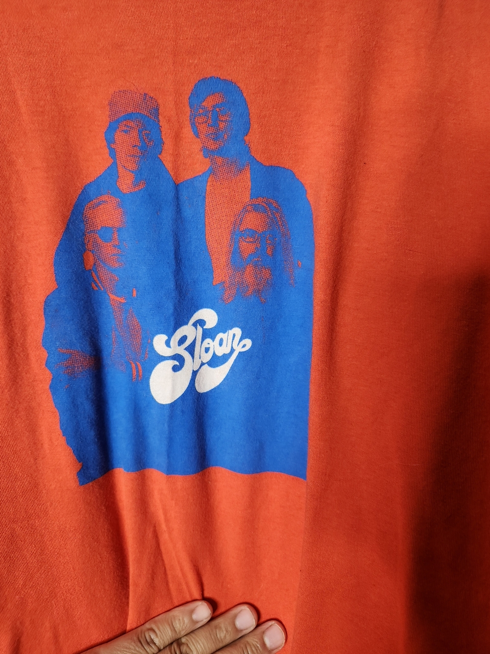 SLOAN BAND TEE Tultex Orange Tee with Blue Tag Accent
